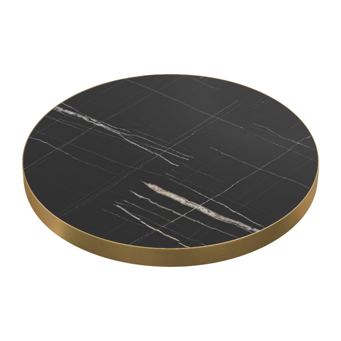 Brasil | Plateau de table Gastro HPL | Ø 60 cm | Marbre noir | Bord doré | Rond