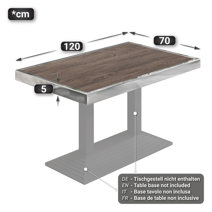 BRASIL | Gastro table top | W:D 120 x 70 cm | Light wenge | Chrome edge | Rectangular BRASIL | Gastro table top | W:D 120 x 70 cm | Light wenge | Chrome edge | Rectangular