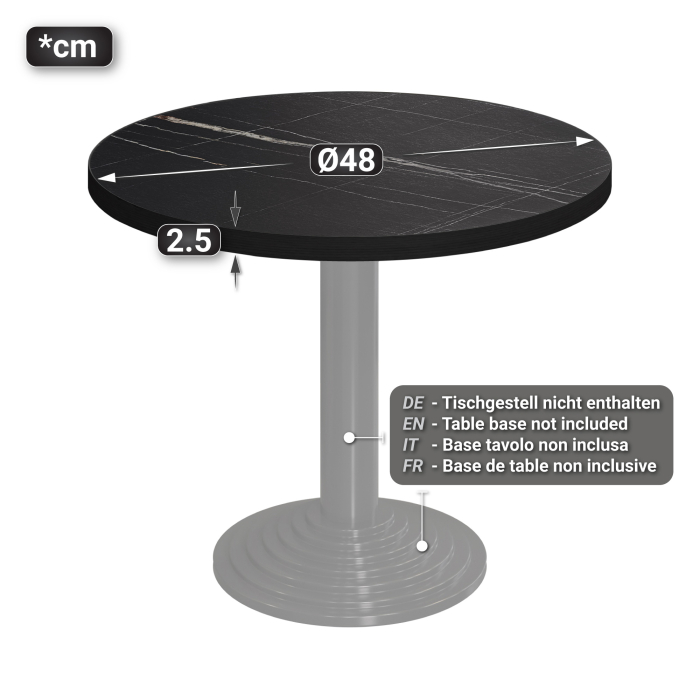 BRASIL | Gastro bordplate | Ø 50 cm | Svart marmor | Rundt