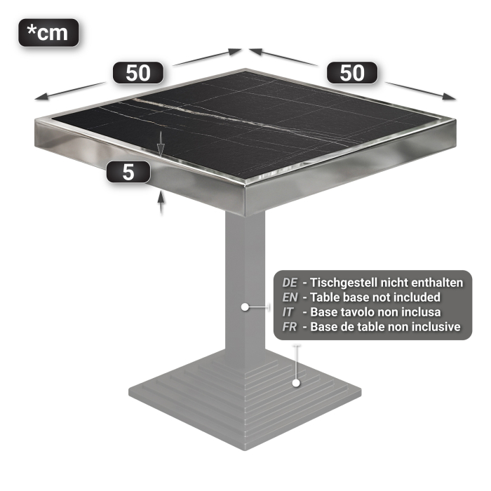 BRASIL | Gastro bordsskiva | B:D 50 x 50 cm | Svart marmor | Kromkant | Fyrkantig