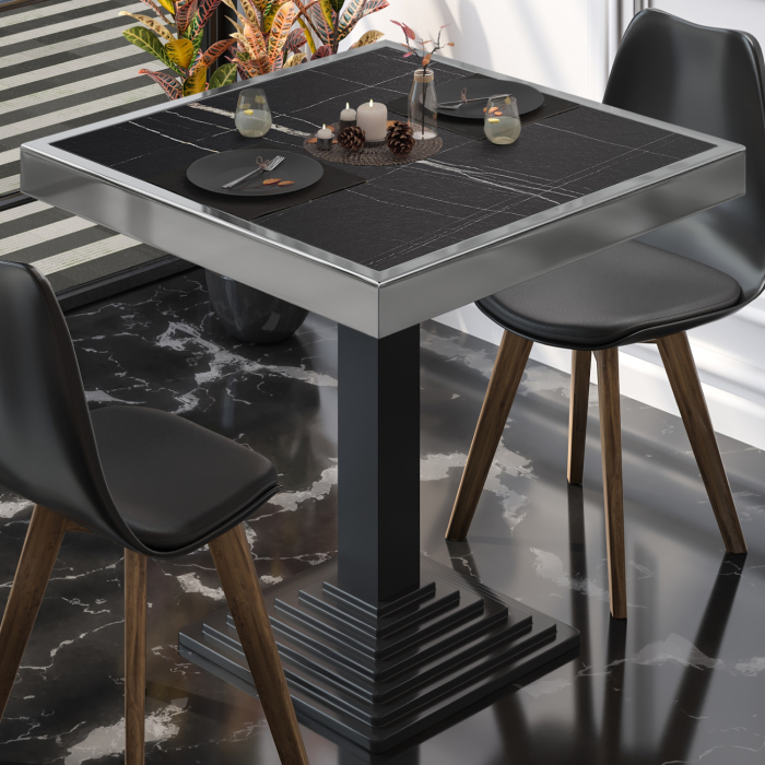 BRASIL | Gastro bordsskiva | B:D 50 x 50 cm | Svart marmor | Kromkant | Fyrkantig