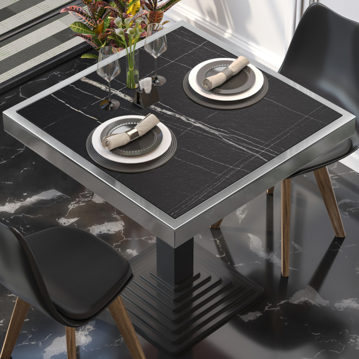 BRASIL | Gastro bordsskiva | B:D 50 x 50 cm | Svart marmor | Kromkant | Fyrkantig