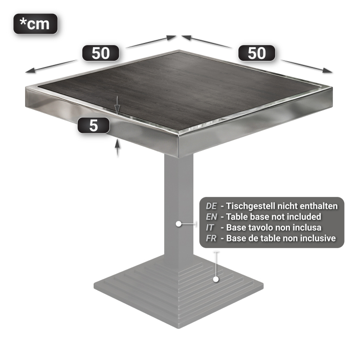 BRASIL | Gastro table top | W:D 50 x 50 cm | Wenge | Chrome edge | Square BRASIL | Gastro table top | W:D 50 x 50 cm | Wenge | Chrome edge | Square