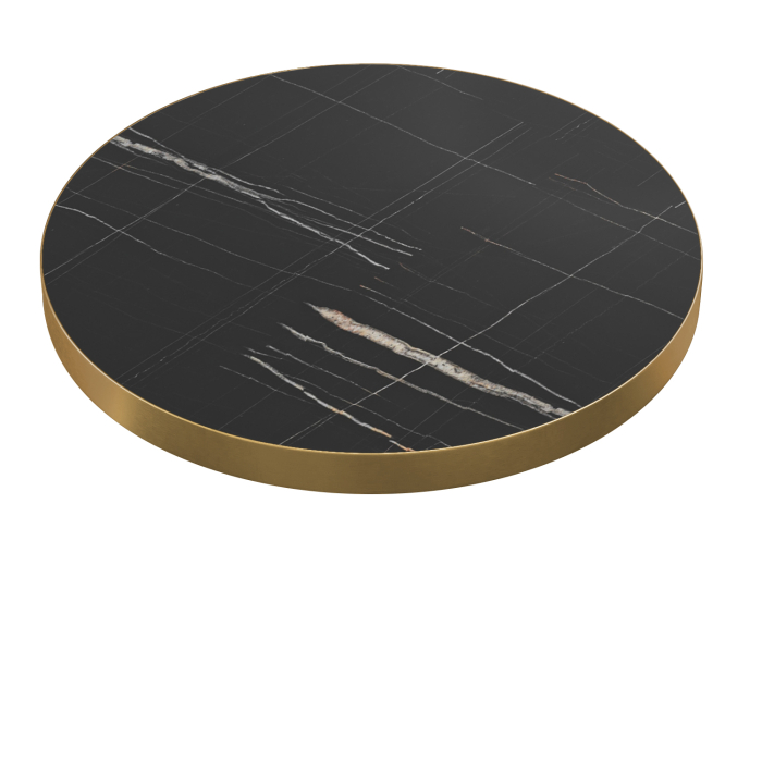 Brasil | Gastro HPL Tischplatte | Ø 60 cm | Schwarz Marmor | Goldener Rand | Rund