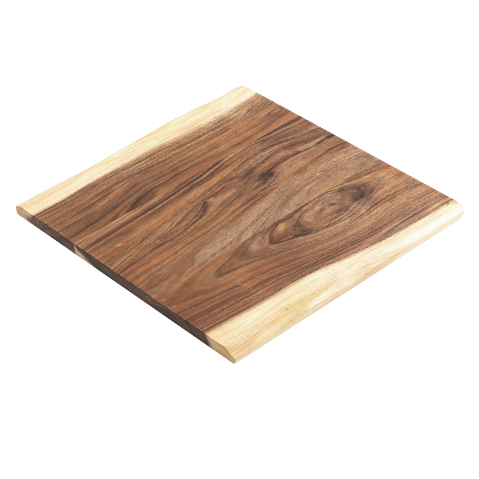 BRAZIL RAINTREE | Gastro Massiv Tischplatte | 60 x 60 x 4 cm | Walnuß | Quadratisch | Baumkante | Kanten Farbe: Weiß