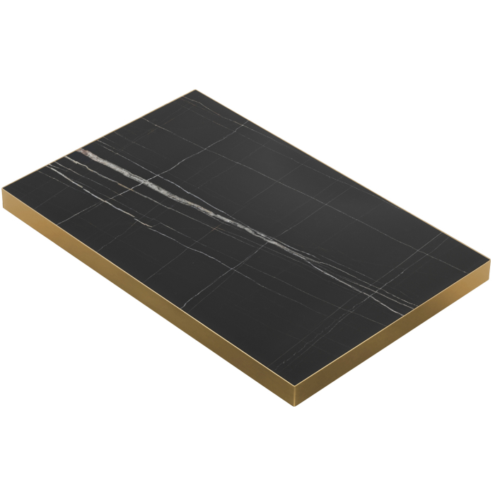 Brésil | Plateau de table Gastro HPL | L: 130 x 80 cm | Marbre noir | Bord doré | Rectangulaire