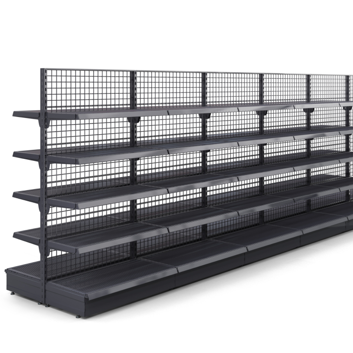 BROOKLYN | Étagère centrale grillagée | L1400xH195cm | 4 étagères incluses | Kit complet
