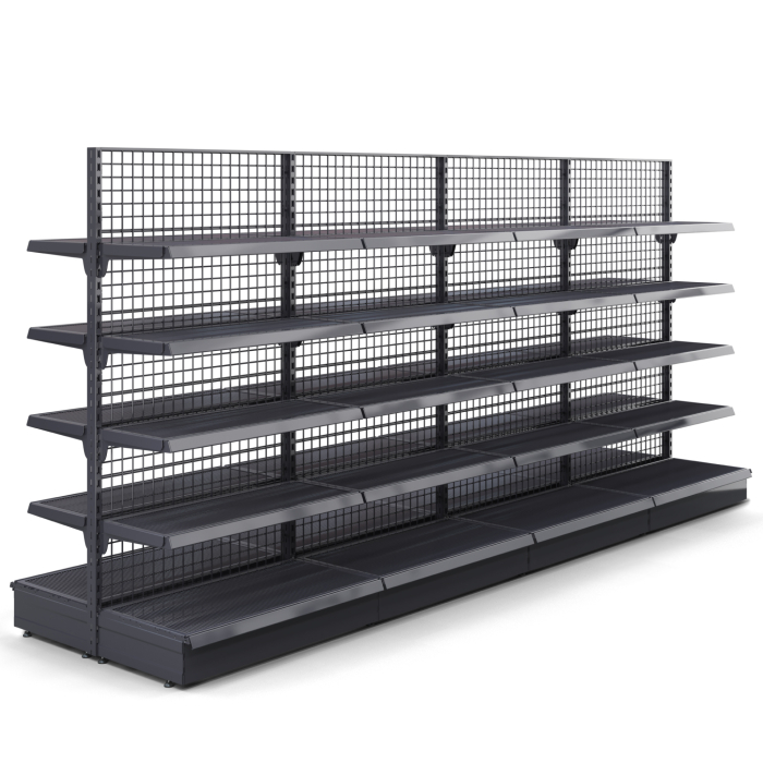 BROOKLYN | Étagère centrale grillagée | L400xH195cm | 4 étagères incluses | Kit complet