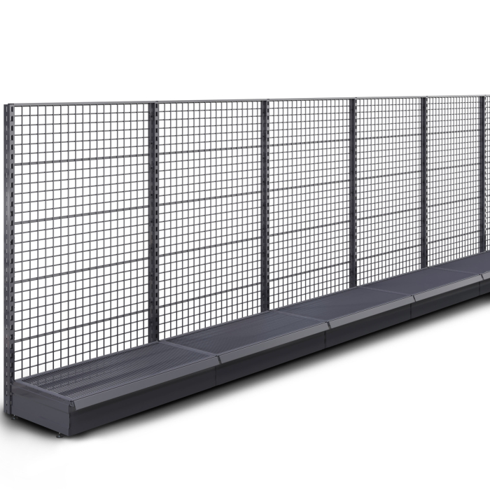 BROOKLYN | Etagère murale grillagée | L2200xH165cm | Kit complet