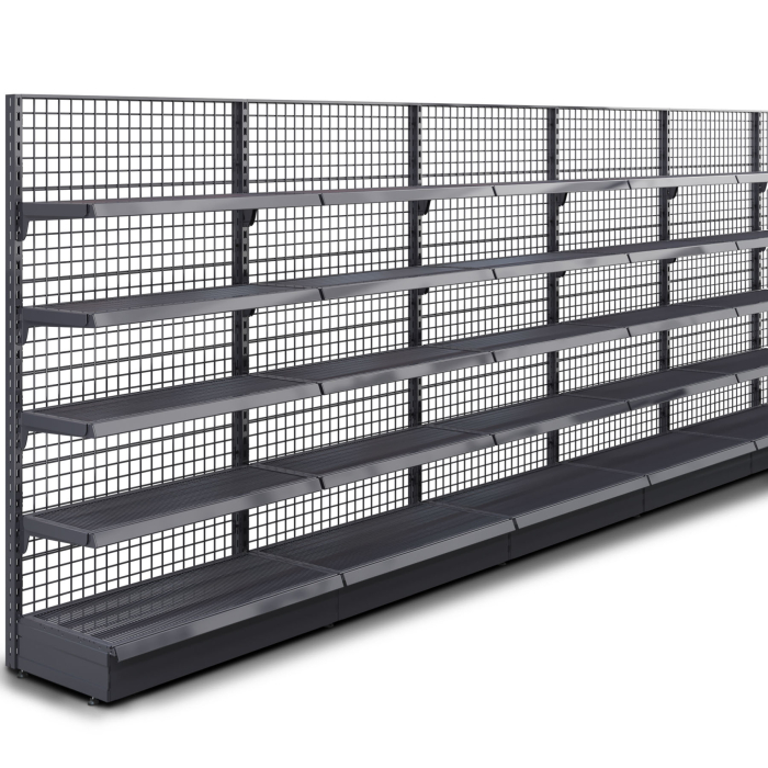 BROOKLYN | Etagère murale grillagée | L2400xH195cm | 4 étagères incluses | Kit complet