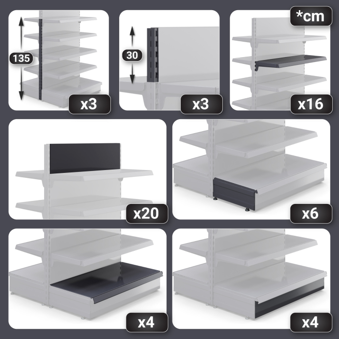 BROOKLYN | Gondel Mittelraumregal | B200xH165cm | Inkl. 8 Regalböden / M | Komplett Set BROOKLYN | Gondel Mittelraumregal | B200xH165cm | Inkl. 8 Regalböden / M | Komplett Set