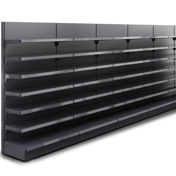 BROOKLYN | Gondola vägghylla | B24000xH195cm | Inkl. 6 hyllplan | Komplett set