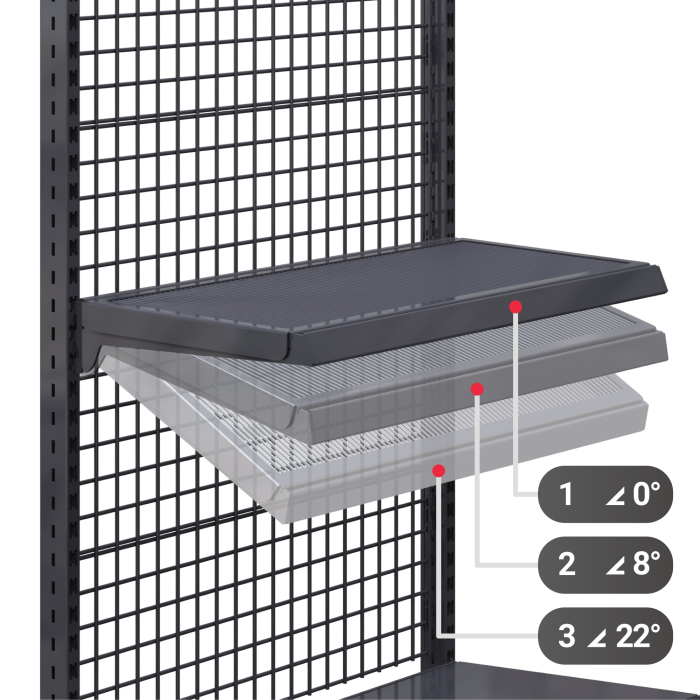BROOKLYN | Mesh Shelf + Price Rail + 2x Shelf Supports | 37x100cm | Anthracite | WRAHT