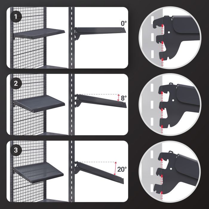 BROOKLYN | Mesh Shelf + Price Rail + 2x Shelf Supports | 37x100cm | Anthracite | WRAHT