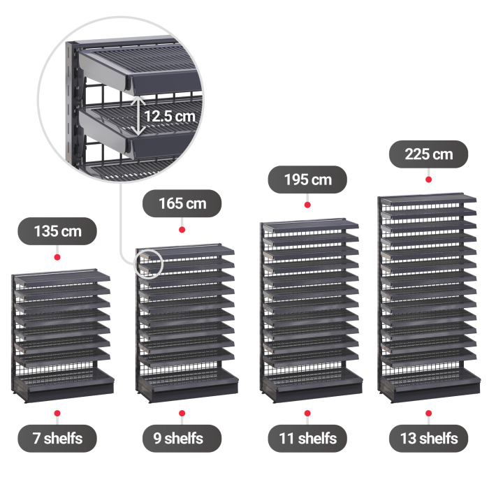 BROOKLYN | Mesh Shelf + Price Rail + 2x Shelf Supports | 37x100cm | Anthracite | WRAHT