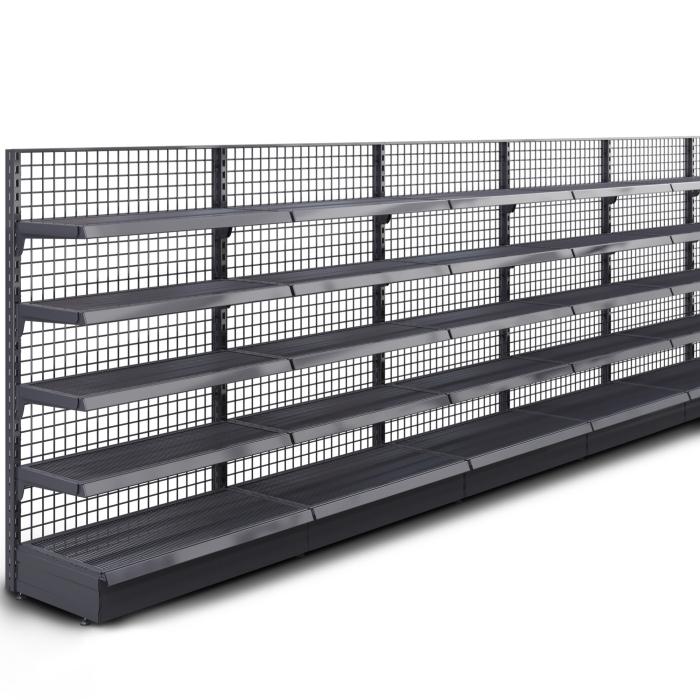 BROOKLYN | Scaffale a muro a reticolo | L2000xH165cm | Incl. 4 ripiani | Set completo