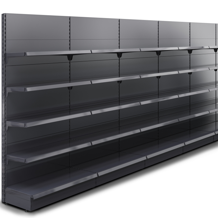 BROOKLYN | Scaffale a muro Gondola | L2000xH225cm | Incl. 4 ripiani | Set completo