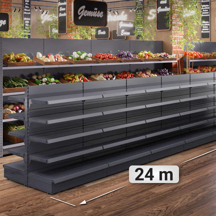 BROOKLYN | Scaffale centrale a gondola | L24000xH135cm | Incl. 4 ripiani | Set completo