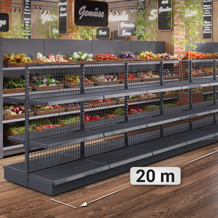 BROOKLYN | Mesh Central Shelving | W2000xH165cm | incl. 2 shelves | Complete Set