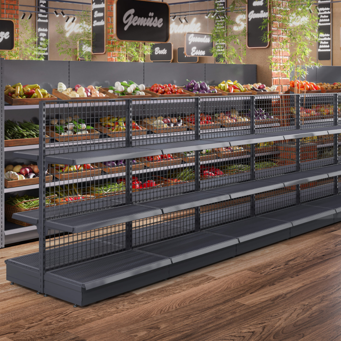 BROOKLYN | Mesh Central Shelving | W2000xH165cm | incl. 2 shelves | Complete Set