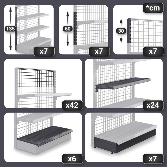 BROOKLYN | Lattice Wall Shelf | W600xH225cm | Incl. 4 Shelves | Complete Set