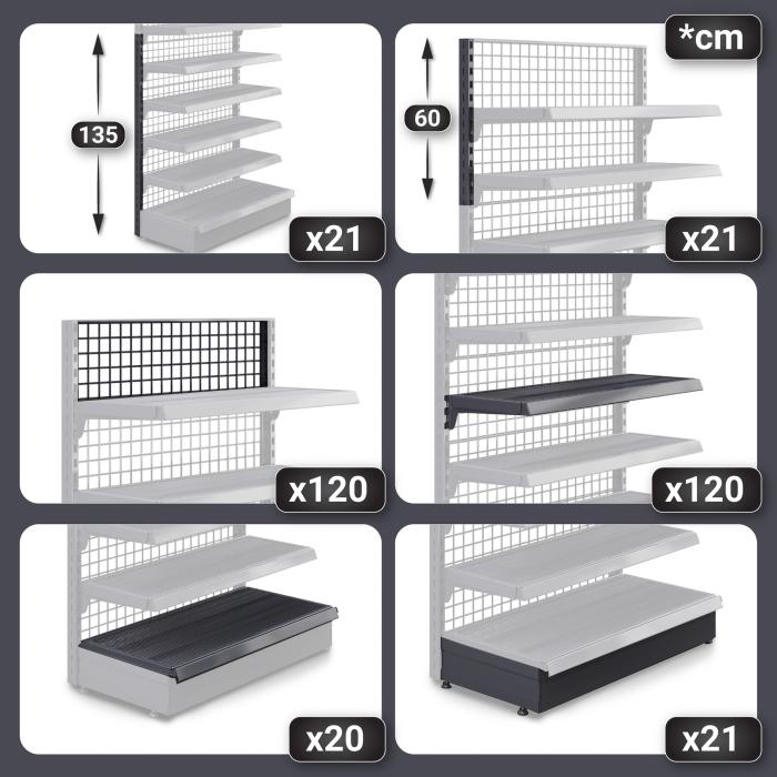 BROOKLYN | Lattice Wall Shelf | W2000xH195cm | Incl. 6 Shelves | Complete Set BROOKLYN | Lattice Wall Shelf | W2000xH195cm | Incl. 6 Shelves | Complete Set