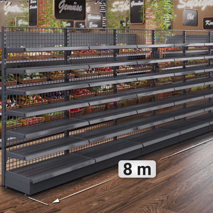 BROOKLYN | Scaffale a muro a reticolo | L800xH195cm | Incl. 6 ripiani | Set completo