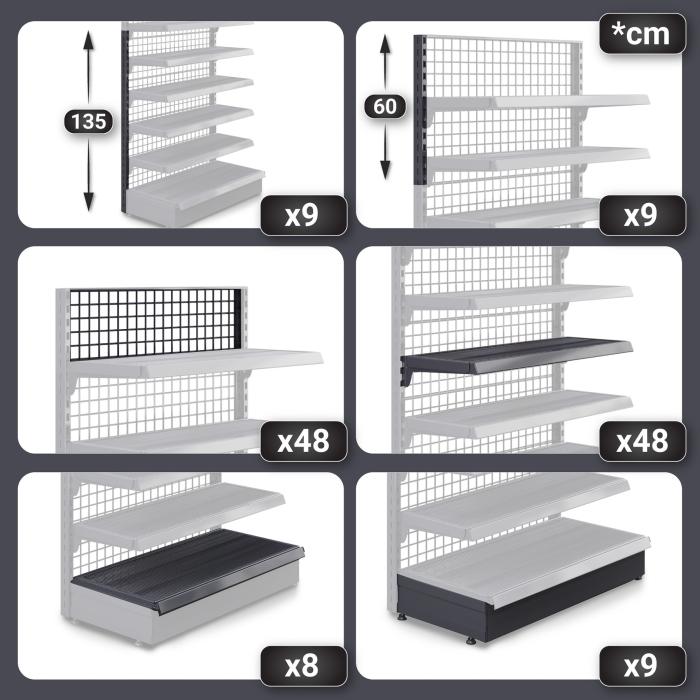 BROOKLYN | Scaffale a muro a reticolo | L800xH195cm | Incl. 6 ripiani | Set completo