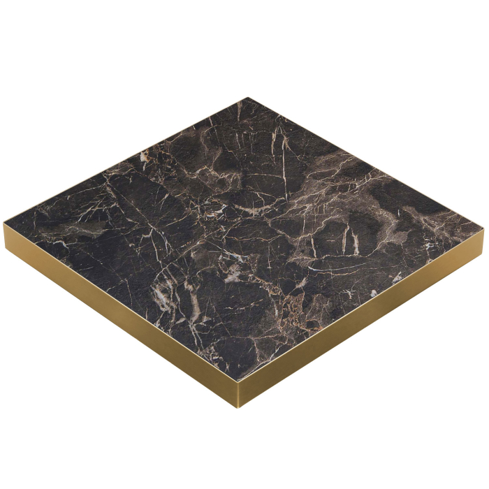 Brésil | Plateau de table Gastro HPL | L:P 70 x 70 cm | Marbre café | Bord doré | Carré