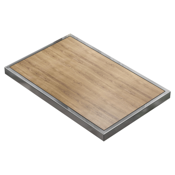 BRASIL | Gastro tafelblad | B:D 120 x 70 cm | Eiken | Verchroomde rand | Rechthoekig