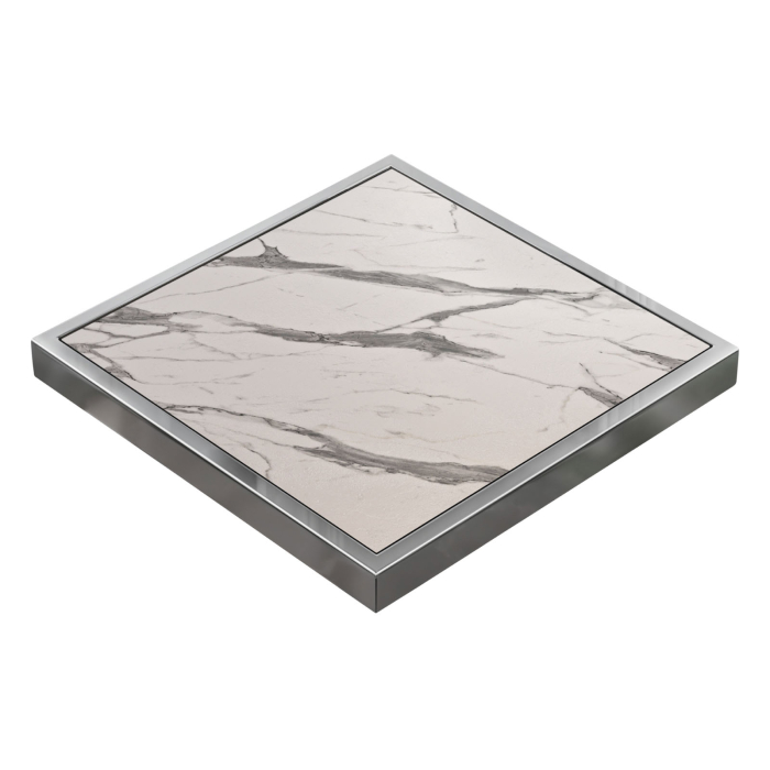 BRASIL | Gastro-bordplade | B:D 50 x 50 cm | Hvid marmor | Kromkant | Firkantet