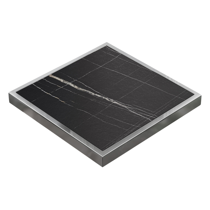 BRASIL | Gastro-bordplade | B:D 50 x 50 cm | Sort marmor | Kromkant | Firkantet