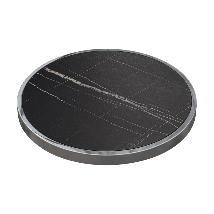 BRASIL | Piano d'appoggio gastronomico | Ø 60 cm | Marmo nero | Bordo cromato | Rotondo