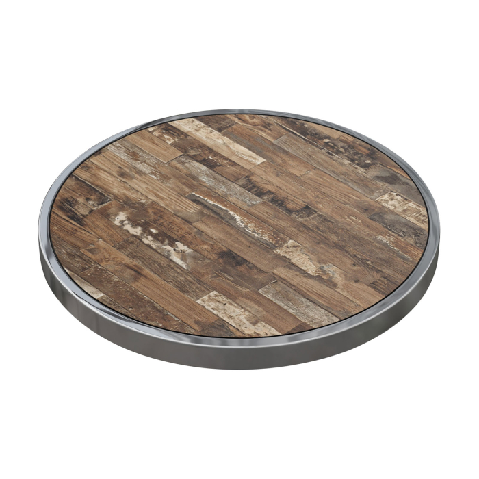 BRASIL | Gastro tafelblad | Ø 60 cm | Vintage Oud | Chromen rand | Rond