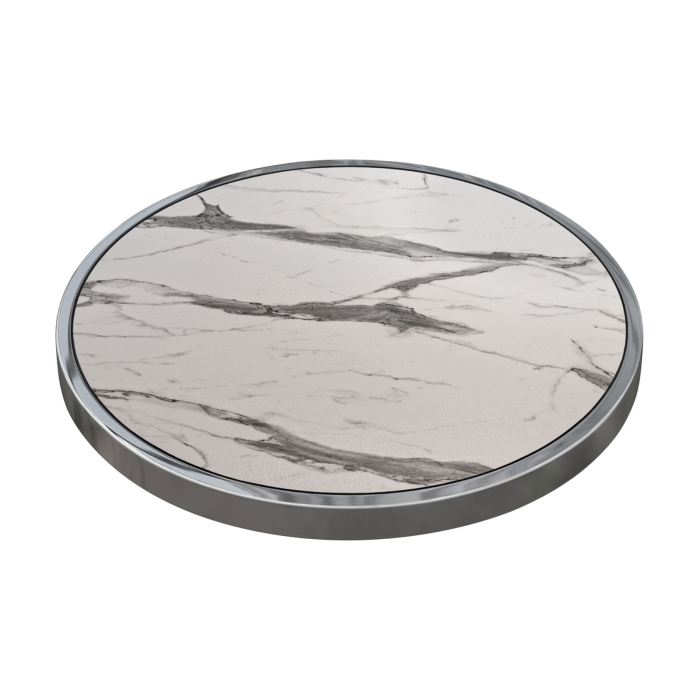 BRASIL | Gastro tafelblad | Ø 60 cm | Wit marmer | Chromen rand | Rond