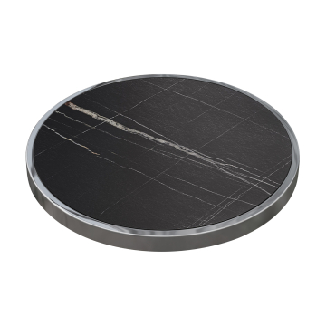 BRASIL | Gastro Tischplatte | Ø 60 cm | Schwarz Marmor | Chrom Rand | Rund