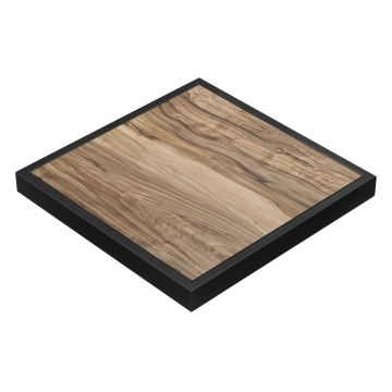 BRASIL | Cateringbordplade | B:D 60 x 60 cm | Sheeshamtræ | Sort metalkant | Firkantet