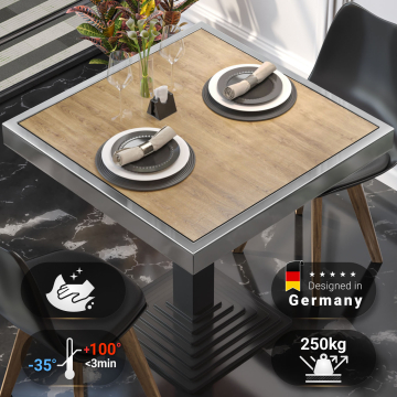 BRASIL | Gastro Tischplatte | B:T 70 x 70 cm | Eiche | Chrom Rand | Quadratisch