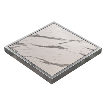 BRASIL | Piano d'appoggio gastronomico | L:P 50 x 50 cm | Marmo bianco | Bordo cromato | Quadrato