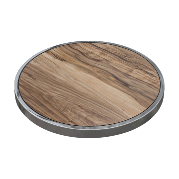 BRASIL | Piano tavolo per catering | Ø 60 cm | Legno di sheesham | Bordo cromato | Rotondo