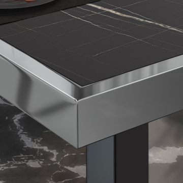 BRASIL | Piani tavolo Ristorante | L:P 110 x 60 cm | Marmo nero | Cerchio cromato