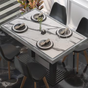 BRASIL | Piani tavolo Ristorante | L:P 110 x 60 cm | Marmo bianco | Cerchio cromato