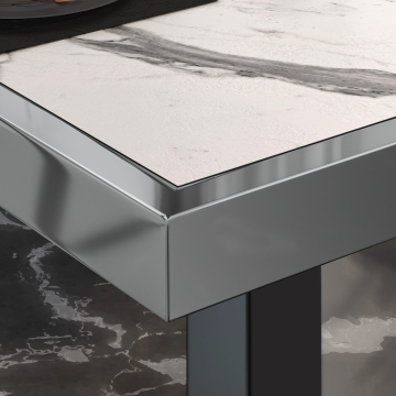 BRASIL | Piani tavolo Ristorante | L:P 110 x 60 cm | Marmo bianco | Cerchio cromato