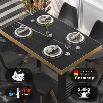 Brazil | Gastro HPL Tabletop | W:H 110 x 60 cm | Black Marble | Golden Edge | Rectangular