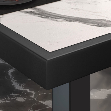 BRASIL | Piani tavolo Ristorante | L:P 110 x 60 cm | Marmo bianco | Cerchio in metallo nero