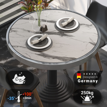 BRASIL | Gastro table top | Ø 50 cm | White marble | Chrome edge | Round