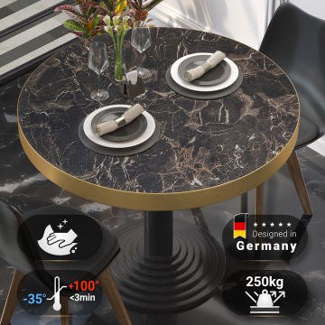 Brasile | Piano tavolo Gastro HPL | Ø 80 cm | Marmo caffè | Bordo dorato | Rotondo