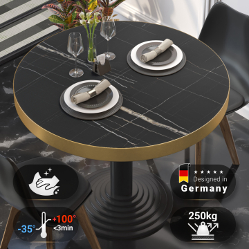 Brasile | Piano Tavolo Gastro HPL | Ø 80 cm | Marmo Nero | Bordo Dorato | Rotondo