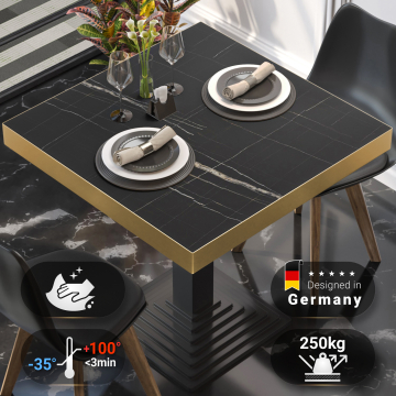 Brasil | Gastro HPL Tischplatte | B:T 80 x 80 cm | Schwarz Marmor | Goldener Rand | Quadratisch