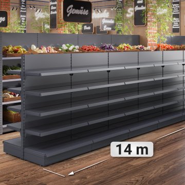 BROOKLYN | Scaffale centrale a gondola | L1400xH165cm | Incl. 4 ripiani | Set completo